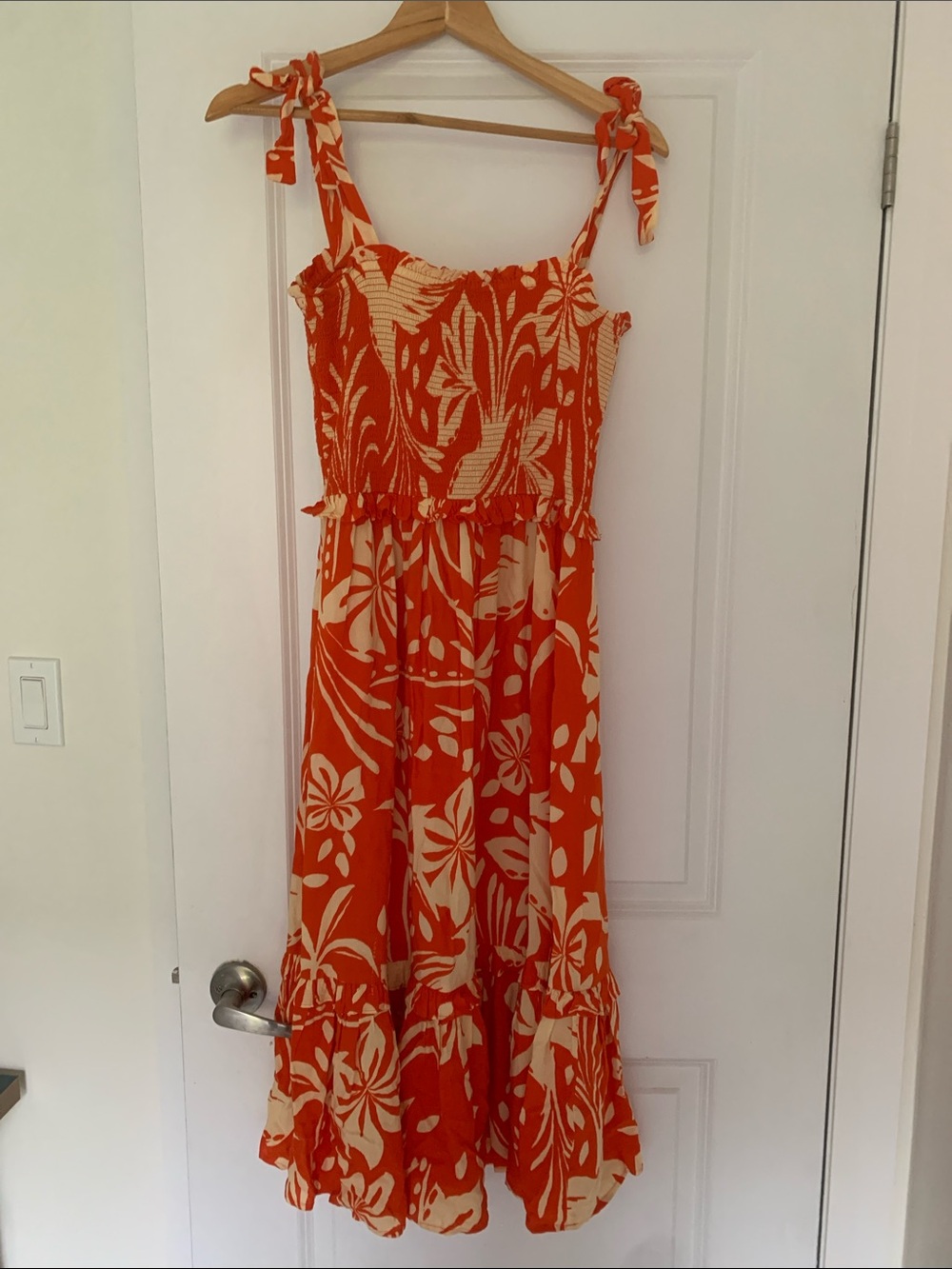 Orange and Cream Floral Tie-Shoulder Sundress